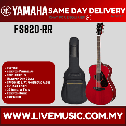 Yamaha FS820 Concert Acoustic Guitar W/Bag - Ruby Red (FS-820 FS 820)