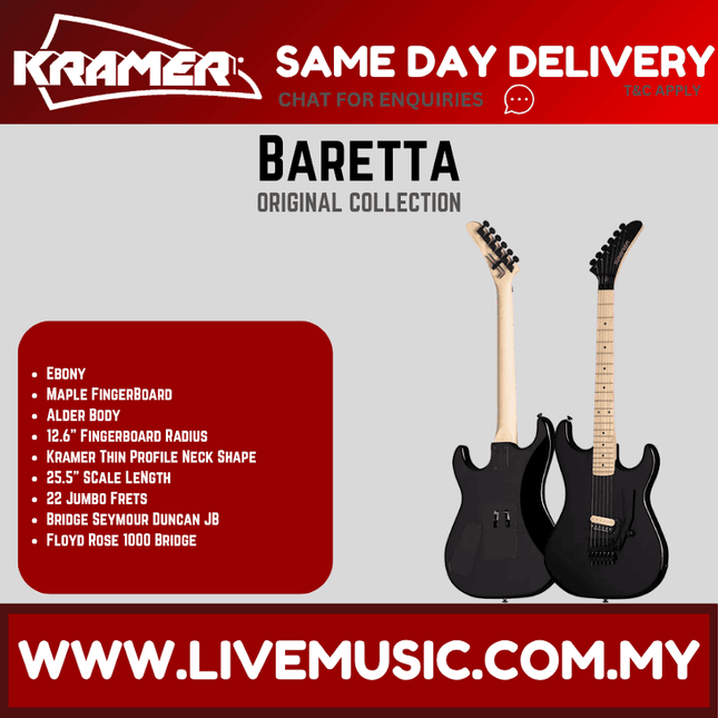 Kramer Baretta Electric Guitar With Maple Fretboard - Ebony