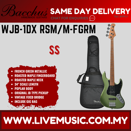 Bacchus WJB-1DX RSM/M Universe Series Roasted Maple Electric Bass - French Green ( WJB1DXRSMM / WJB1DX )