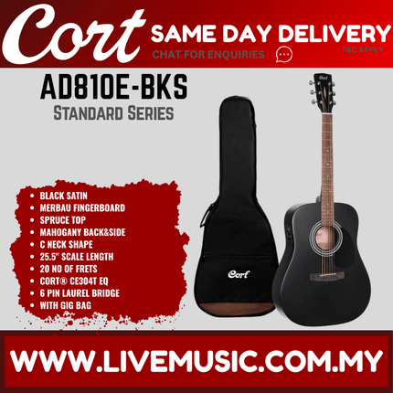 Cort AD810E - Acoustic Guitar with Gig Bag - Black Satin ( AD810 / AD810E-BKS )