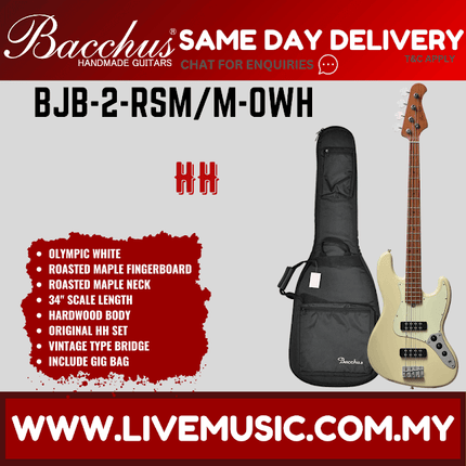Bacchus BJB-2-RSM/M Jazz Bass HH Guitar - Olympic White ( BJB2RSM BJB2 RSM )