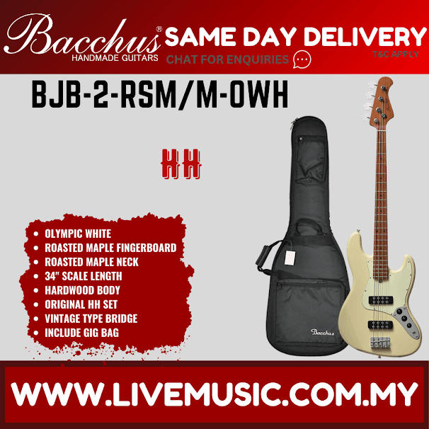 Bacchus BJB-2-RSM/M Jazz Bass HH Guitar - Olympic White ( BJB2RSM BJB2 RSM )