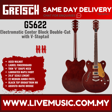 Gretsch G5622 Electromatic Center Block Double-Cut Electric Guitar, Laurel FB, Aged Walnut