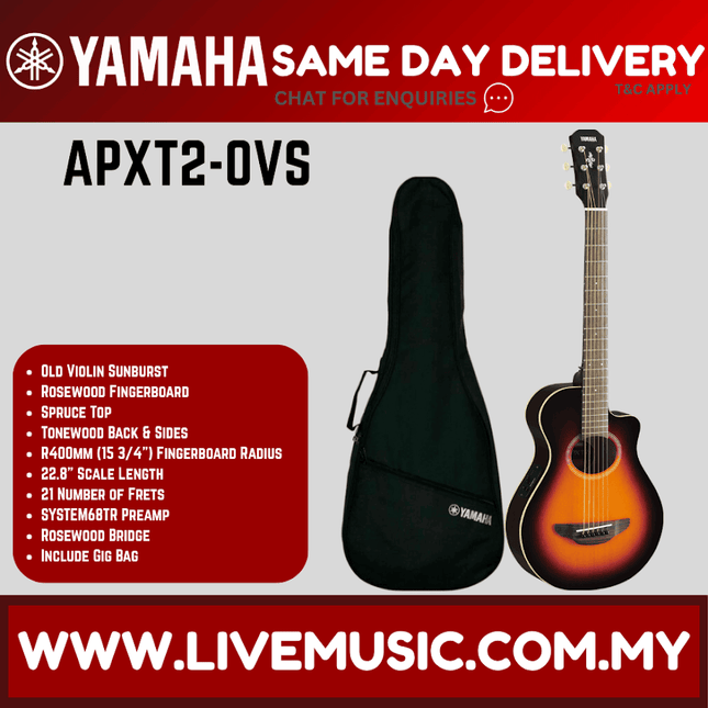 Yamaha APXT2 3/4 Size Spruce Top Acoustic-Electric Guitar - Old Violin Sunburst ( APX-T2 / APX T2 )