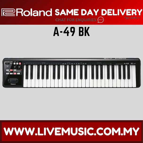 Roland A-49 49-Keys MIDI Keyboard Controller with USB Cable - Black (A49)