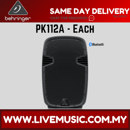 Behringer PK112A Active 600W 12" PA Speaker System w/Bluetooth w/Wireless Mic, Speaker Stand & Cable - (PK-112A PK 112A)