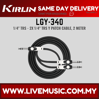 Kirlin LGY-340 1/4 Inch TRS Stereo to Dual 1/4 Inch LightGear Y Audio Jack Cable Adapter- 2 Meter Black(LGY 340/LGY340)