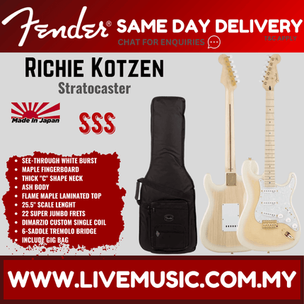 Fender Japan Ritchie Kotzen Stratocaster Electric Guitar, Maple FB, See-Through White Burst