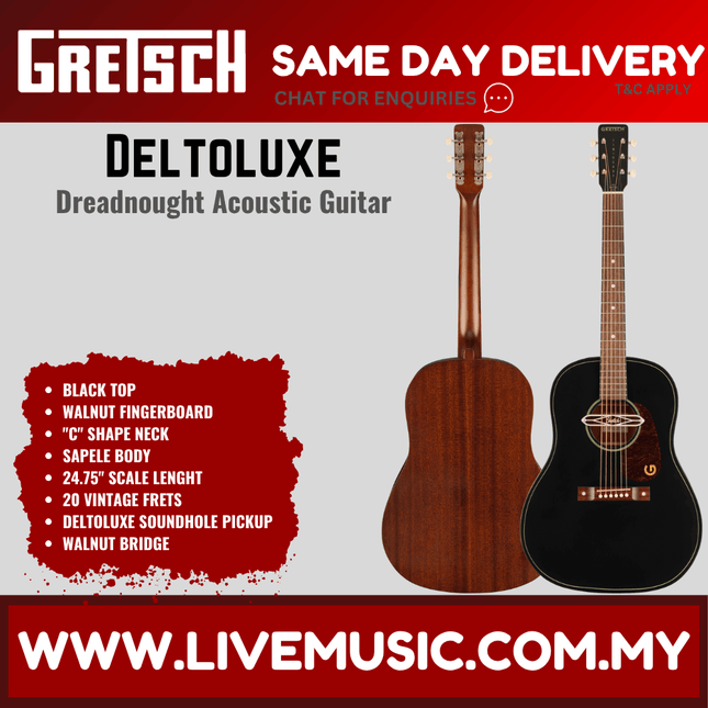 Gretsch Jim Dandy Deltoluxe Dreadnought Acoustic-Electric Guitar - Black Top