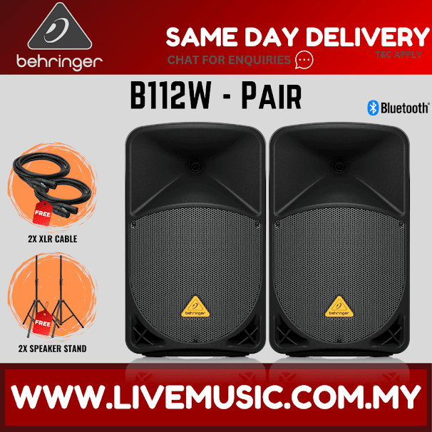 Behringer Eurolive B112W 1000W 12" Powered Speaker w/Wireless Mic,Speaker Stand & Cable - Each / Pair (B-112W B 112W)