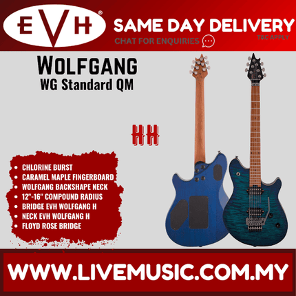 EVH Wolfgang WG Standard QM Electric Guitar, Baked Maple FB, Chlorine Burst