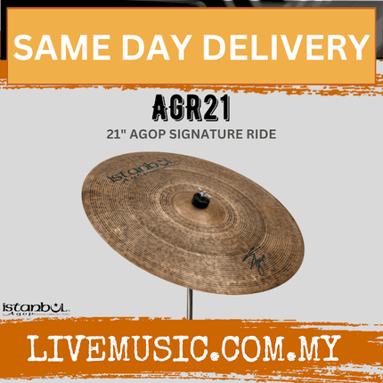 21-inch bronze ride cymbal with central knob and AGR21 signature markings