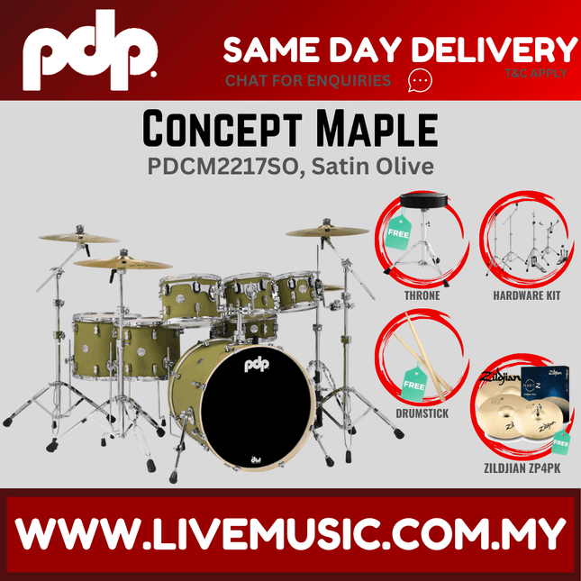PDP by DW CM7 Concept Maple Shell Pack - 7-piece with Zildjian ZP4PK Cymbals - (PDCM2217)