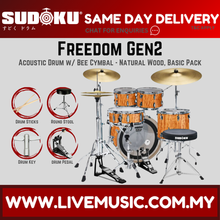 Sudoku Freedom Gen2 Acoustic Drum Set with Cymbals, Throne, Pedal - Basic Pack