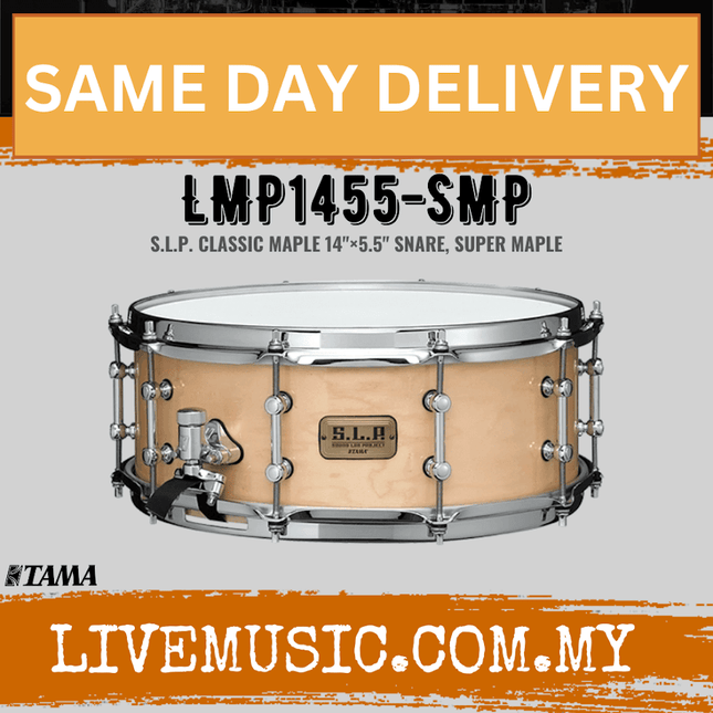 TAMA LMP1455-SMP 5.5x14inch SLP Classic Maple Snare Drum, Super Maple ( LMP1455SMP / LMP1455 SMP)