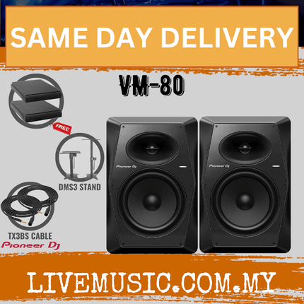 Pioneer DJ VM-80 2-Way Active Studio Monitor With Monitor Stand And Cable - Pair - Black ( VM80 / VM 80)