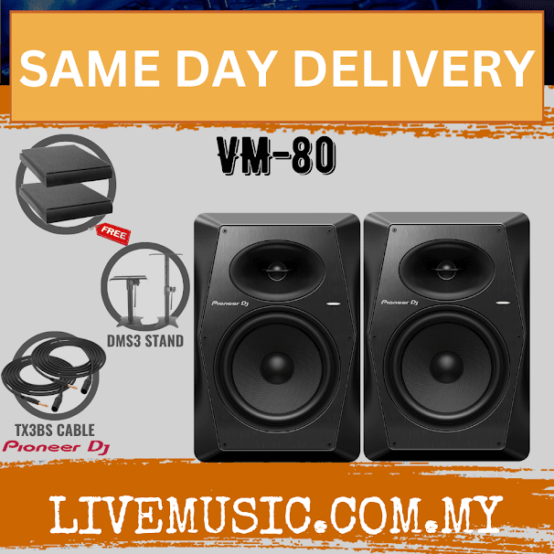 Pioneer DJ VM-80 2-Way Active Studio Monitor With Monitor Stand And Cable - Pair - Black ( VM80 / VM 80)