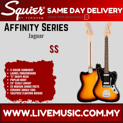 Squier Affinity Series Jaguar Electric Guitar, Laurel FB, 3-Color Sunburst