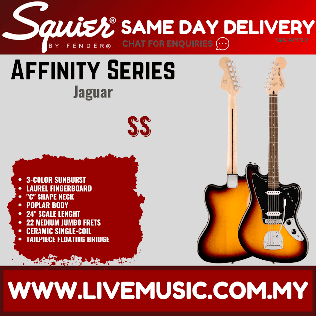 Squier Affinity Series Jaguar Electric Guitar, Laurel FB, 3-Color Sunburst