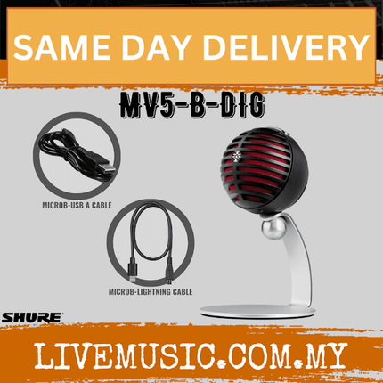 Shure MV5-B-DIG Digital Condenser Microphone - Black (MV5BDIG / MV5 B DIG)