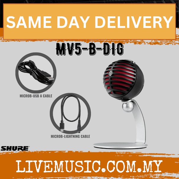 Shure MV5-B-DIG Digital Condenser Microphone - Black (MV5BDIG / MV5 B DIG)