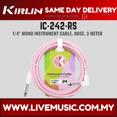 Kirlin Cable IC-242 3/6 Meter Mono Right Angle L Plug Instrument Cable For Electric Acoustic Bass Guitar Speaker Amp Keyboard Drum Amplifier (IC 242/IC242)