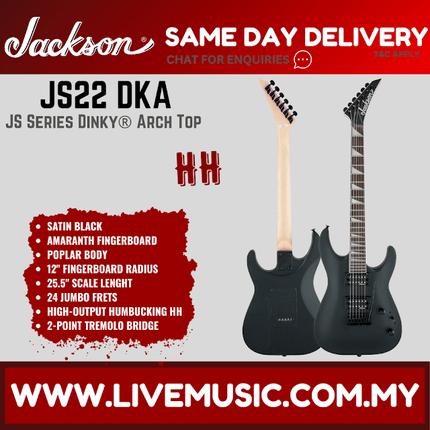 Jackson JS-22 - JS Series Dinky Arch Top Electric Guitar Amaranth Fretboard - Satin Black (JS22 /JS 22)
