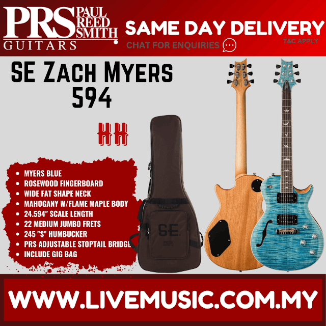 PRS SE Zach Myers 594 Semi-hollow Electric Guitar, Myers Blue