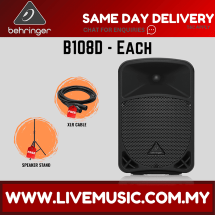 Behringer Eurolive B108D 300-Watt 8" Powered Speaker w/Wireless Mic, Speaker Stand and Cable - Each/Pair (B-108D B 108D)