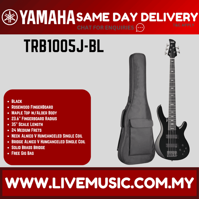 Yamaha TRB1005J 5-string Electric Bass Guitar - Black ( TRB-1005J / TRB 1005J )