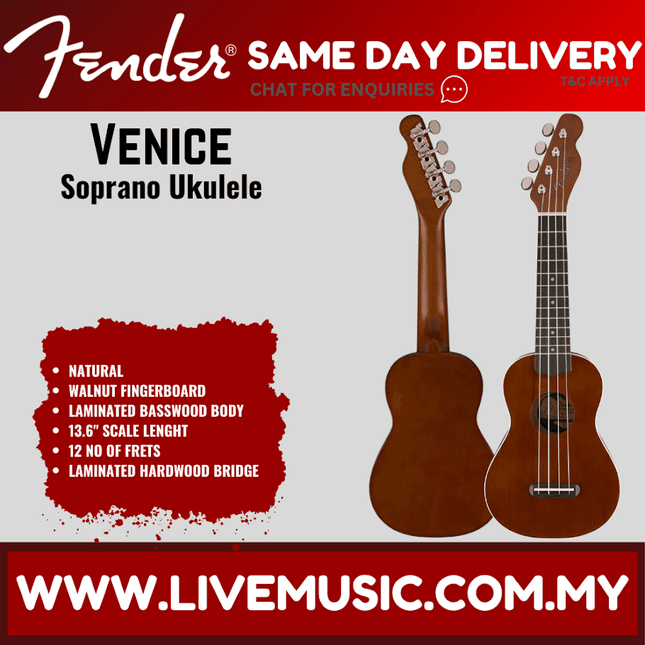 Natural wood soprano ukulele with walnut fretboard and hard bridge.
