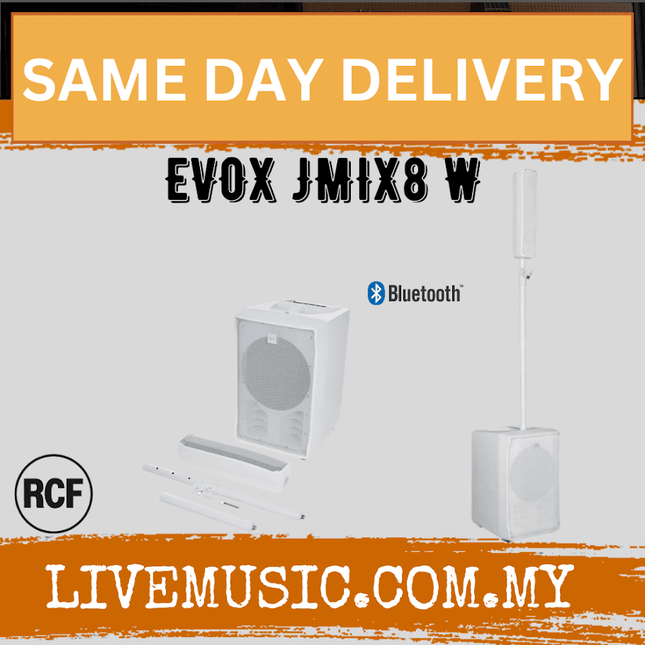 RCF EVOX JMIX8 Active 12" 2-Way 1400W Portable Line Array PA System with 8-Input Mixer - White ( EVOXJMIX8 / EVOX-JMIX8 )