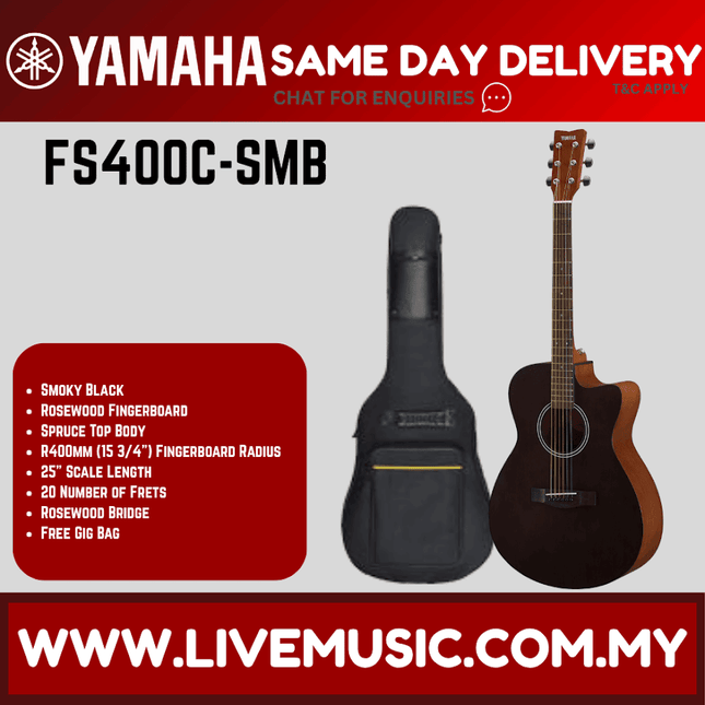 Yamaha FS400C Cutaway Acoustic Guitar - Smoky Black ( FS-400C / FS 400C)