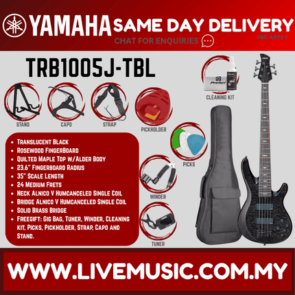 Yamaha TRB1005J 5-string Electric Bass Guitar - Translucent Black ( TRB-1005J / TRB 1005J )