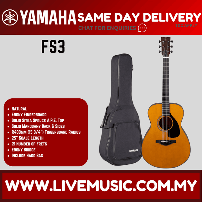 Natural acoustic guitar with black hard bag, single-cutaway body and neck