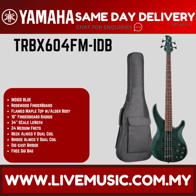 Yamaha TRBX604FM 4-string Electric Bass Guitar - Indigo Blue ( TRBX 604FM / TRBX-604FM )