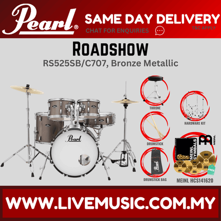 Pearl Roadshow RS525SB/C Drum Set with Meinl HCS141620 Cymbal set, Drum Throne