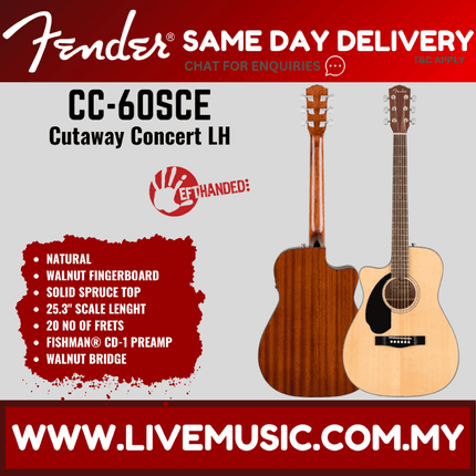 Fender CC-60SCE Concert Left-Handed Acoustic-Electric Guitar - Natural (CC60SCE/CD 60SCE)