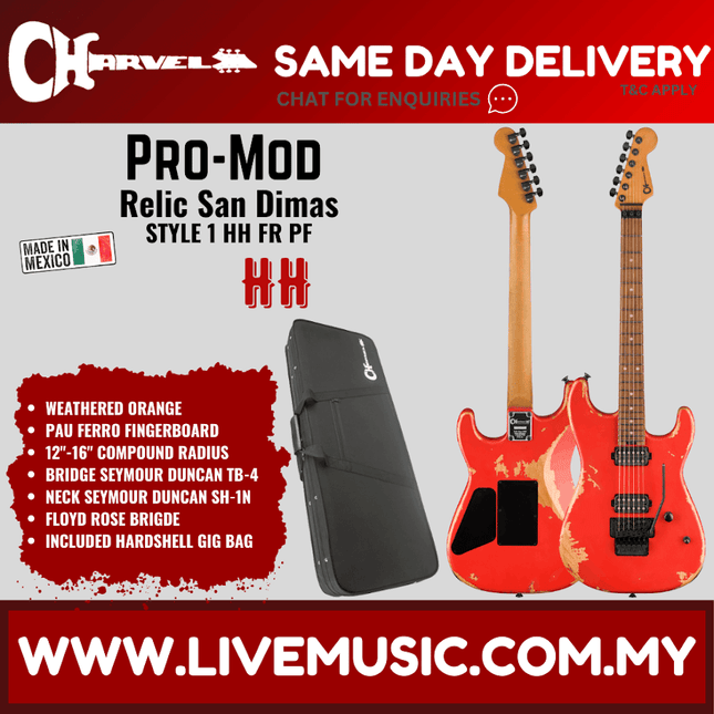 Charvel Pro-Mod Relic San Dimas Style 1 HH FR PF Electric Guitar, Pau Ferro FB - Weathered Orange