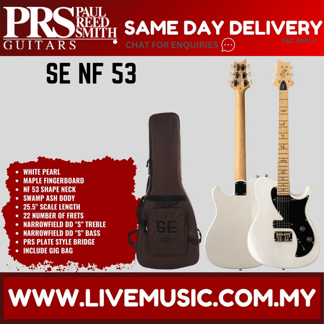 PRS SE NF 53 Electric Guitar w/GigBag, Maple FB, Pearl White ( NF53 / NF-53 )