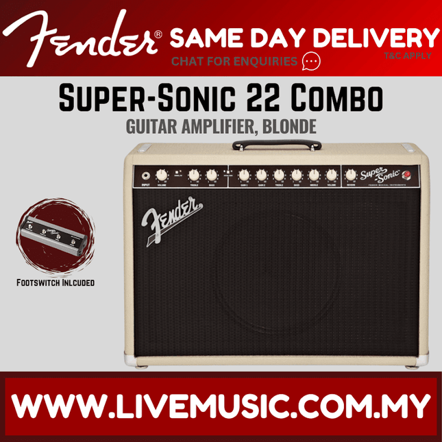 Fender Super Sonic 22 Tube Combo Guitar Amplifier, Blonde, 230V UK