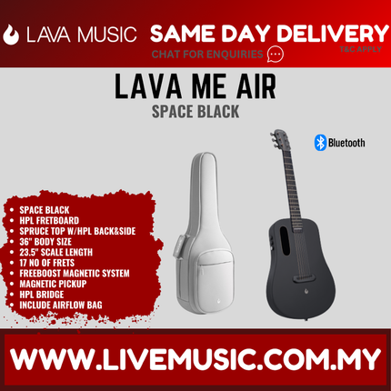 Lava Me Air 36? Carbon / Spruce Acoustic-Electric Guitar With AirFlow Bag - Black ( LAVAMEAIR / LAVA AIR )