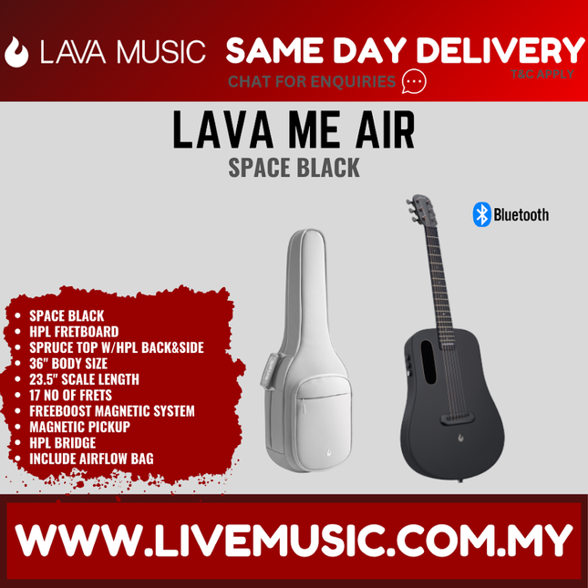 Lava Me Air 36? Carbon / Spruce Acoustic-Electric Guitar With AirFlow Bag - Black ( LAVAMEAIR / LAVA AIR )