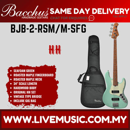 Bacchus BJB-2-RSM/M Jazz Bass HH Guitar - SEAFOAM GREEN ( BJB2RSM BJB2 RSM )