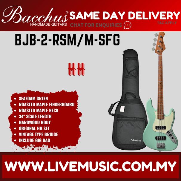 Bacchus BJB-2-RSM/M Jazz Bass HH Guitar - SEAFOAM GREEN ( BJB2RSM BJB2 RSM )