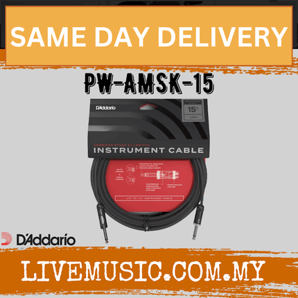 D’Addario PW-AMSK-15 American Stage Instrument Cable with Kill Switch, Muting Plug, 15 ft.