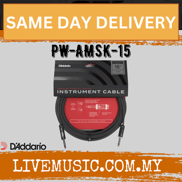 D’Addario PW-AMSK-15 American Stage Instrument Cable with Kill Switch, Muting Plug, 15 ft.