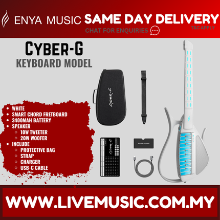 Enya Cyber-G Keyboard Model New Era Backing Stringless Guitar - White ( Cyber G CyberG )