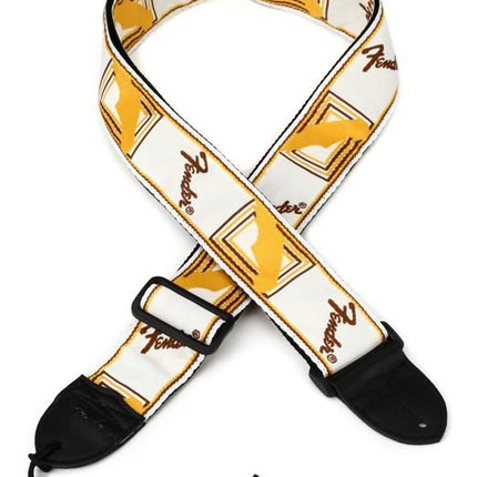 Fender 2 Inch Monogrammed Strap, White/Brown/Yellow