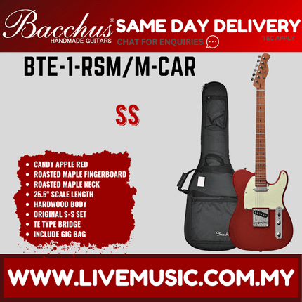 BACCHUS BTE-1-RSM/M UNIVERSE SERIES ROASTED MAPLE ELECTRIC GUITAR - CANDY APPLE RED ( BTE1 / BTE1RSMM / BTE 1 RSM M )